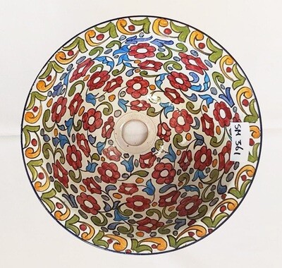Marokkaanse waskom "Fonteinkom Fez" kleurrijke bloemen - "SM361" - rond model - aardewerk (opbouw) wasbak Ø 30 cm