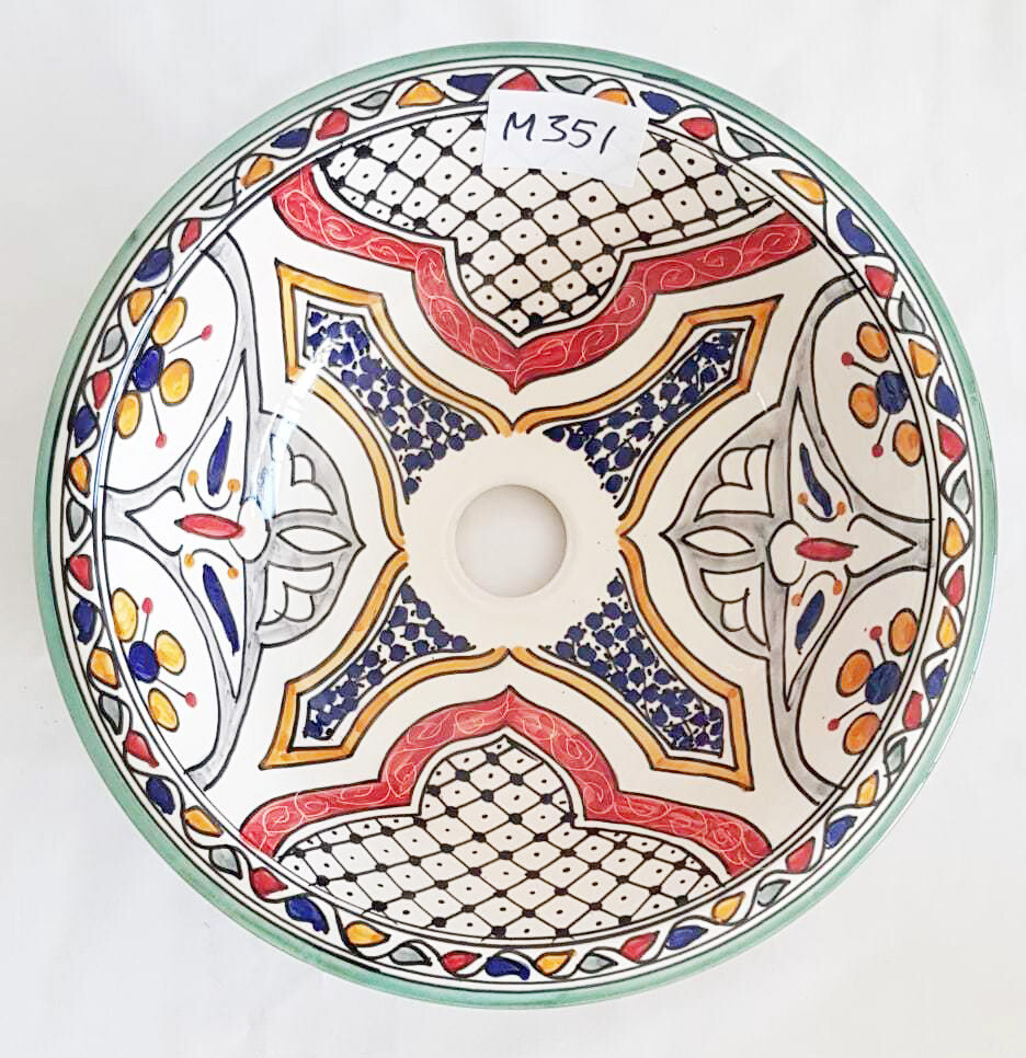 Marokkaanse waskom "Ibiza" - aardewerk (opbouw) wasbak uit Fez - Ø 35 cm