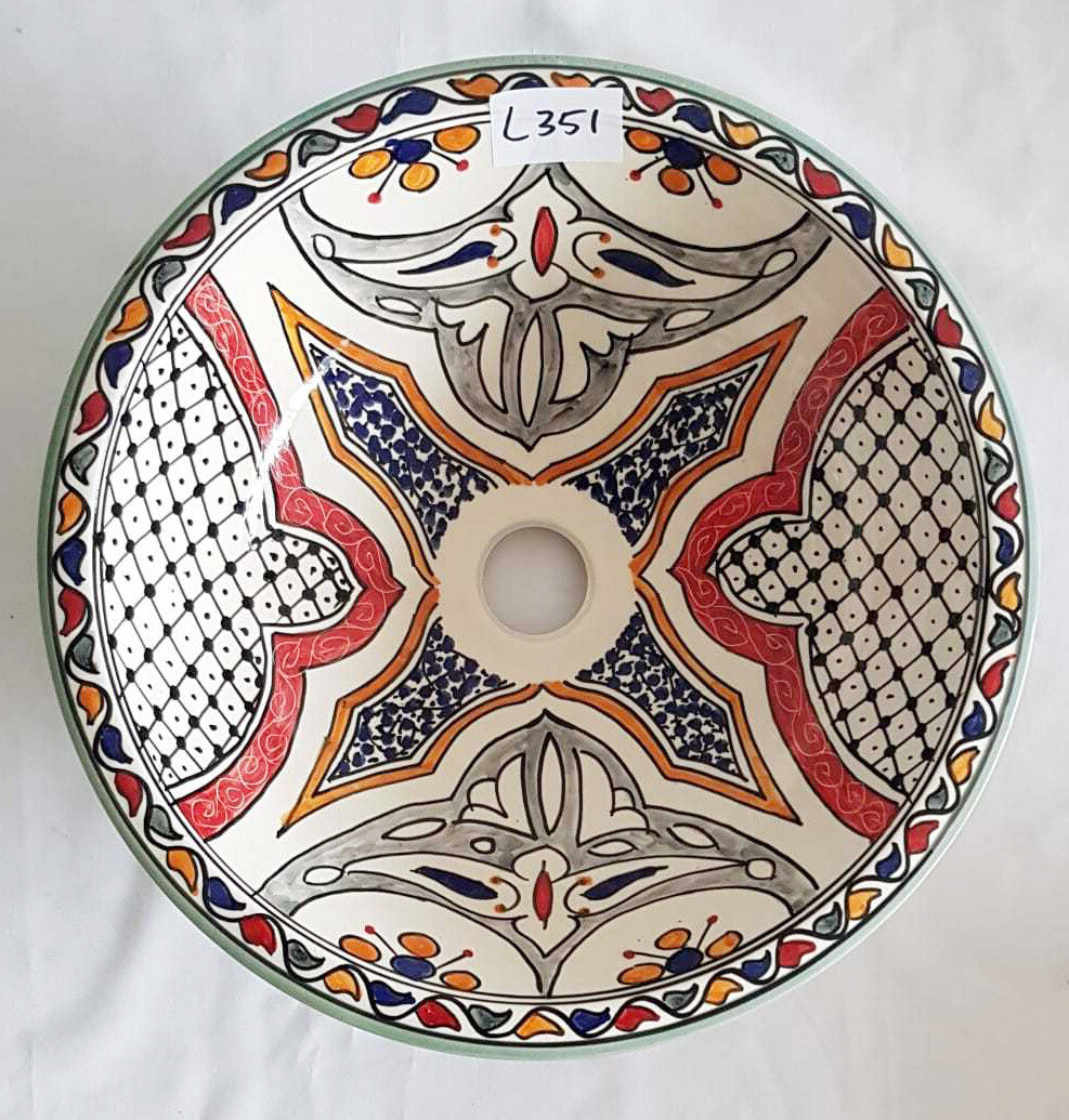 Marokkaanse waskom "Ibiza" - aardewerk (opbouw) wasbak uit Fez - Ø 40 cm