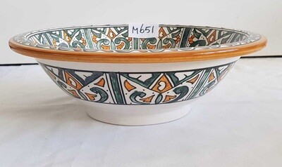 Marokkaanse waskom met groene en oranje tinten - aardewerk (opbouw) wasbak uit Fez - Ø 35 cm
