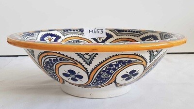 Marokkaanse waskom - M653 (oranje rand) - aardewerk (opbouw) wasbak uit Fez - Ø 35 cm