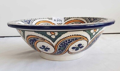 Marokkaanse waskom - M654 (blauwe rand) - aardewerk (opbouw) wasbak uit Fez - Ø 35 cm