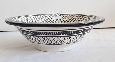 Marokkaanse waskom rond - fijn geometrisch patroon - zwart wit  "M650" - aardewerk (opbouw) wasbak medium Ø 35 cm