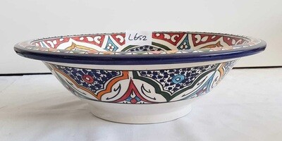 Marokkaanse waskom met gekleurde patronen - blauwe rand -  (nr L652) - aardewerk (opbouw) wasbak uit Fez - Ø 40 cm