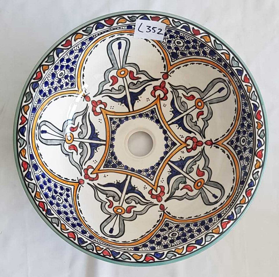 Marokkaanse waskom "Ibiza blue"- aardewerk (opbouw) wasbak uit Fez - Ø 40 cm