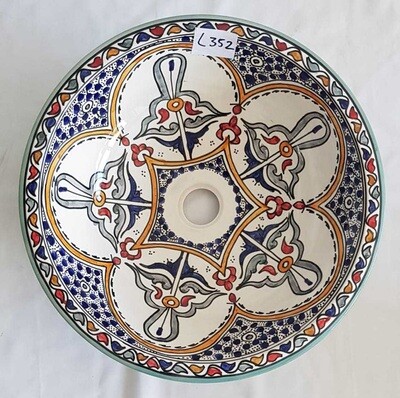 Marokkaanse waskom &quot;Ibiza blue&quot;- aardewerk (opbouw) wasbak uit Fez - Ø 40 cm
