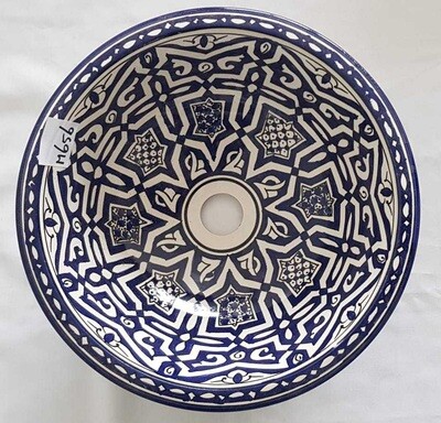 Marokkaanse waskom voor badkamer wastafel - donkerblauw  (nr M656) - aardewerk (opbouw) wasbak uit Fez - Ø 35 cm