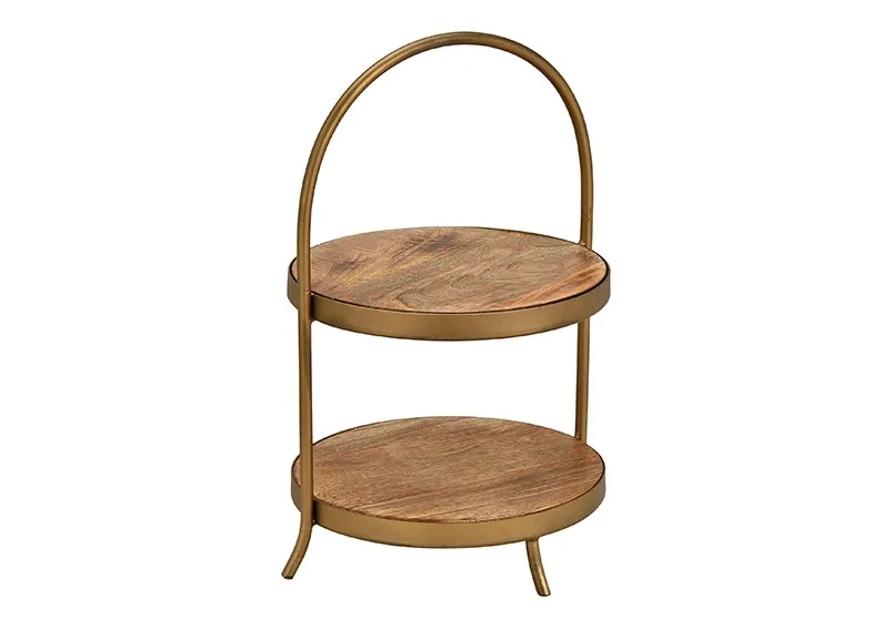 Etagère van mangohout, met bruin metaal - 20x33x20cm
