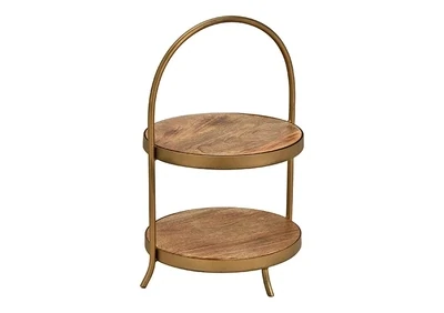 Etagère van mangohout, met bruin metaal - 20x33x20cm