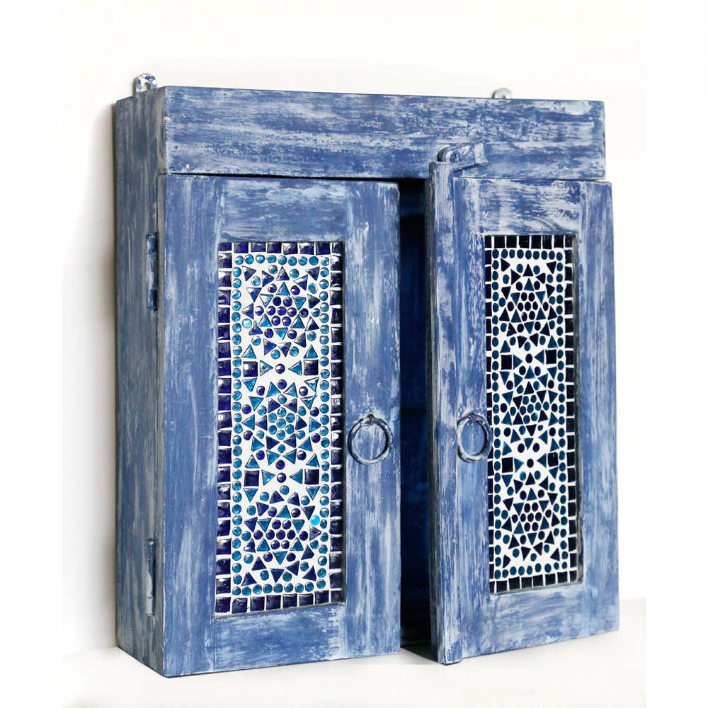 kastje recycled old wood antiek blauw mozaiek
