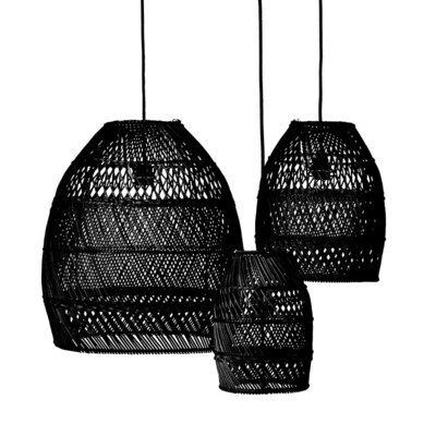 ​Boho lampenkap uit Bali van rotan - zwart - eco design hanglampen van het merk Orginal Home (Moon small)  (set van 3 of los)