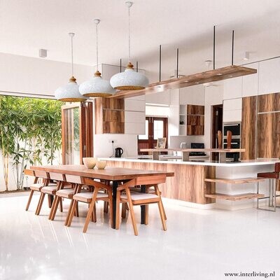 Industriële lamp in filigrain design, metaal mat wit &amp; verweerd goud met hout afwerking + 2 waxinehouders!