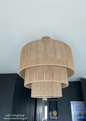 hanglamp XL "Aleina" van drie ronde toren lagen geweven jute touw