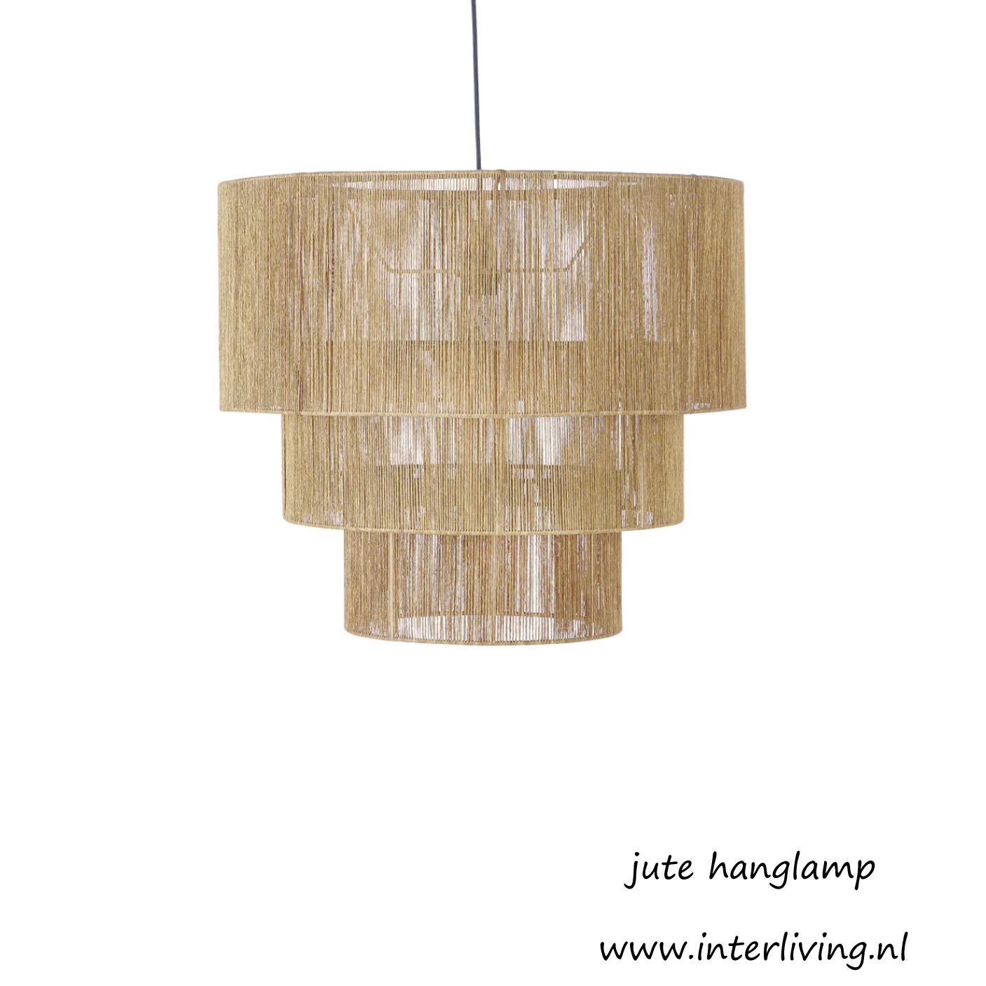 hanglamp XL "Aleina" van drie ronde toren lagen geweven jute touw