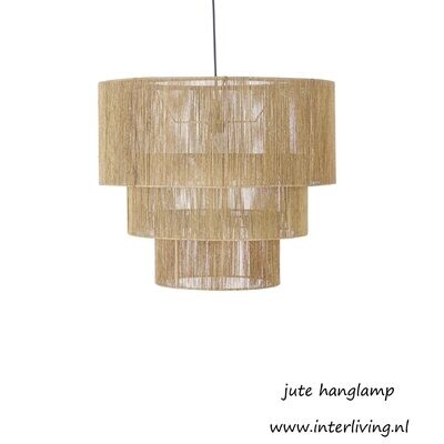 hanglamp XL hanglamp XL "Aleina" van drie ronde toren lagen geweven jute touw