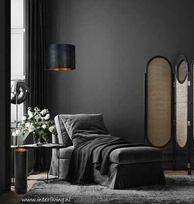 Hanglamp cylinder filigrain-stijl XL metaal mat zwart finish met binnenkant goudkleurig