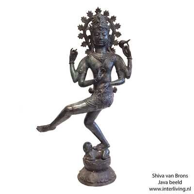 Shiva beeld 92 cm - bronzen figuur - decoratie voor buiten &amp; binnen styling - tuin en interieur inrichting - zwart / grijs brons antiek