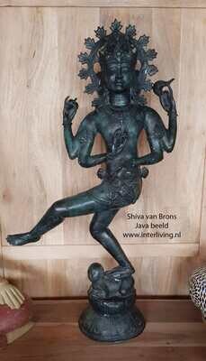 Shiva beeld 92 cm - bronzen figuur - decoratie voor buiten &amp; binnen styling - tuin en interieur inrichting - zwart / grijs brons antiek