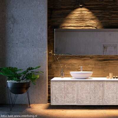 Dressoir "ibiza washed" mangohout met lotus houtsnijwerk 150 x 76 x 40 cm