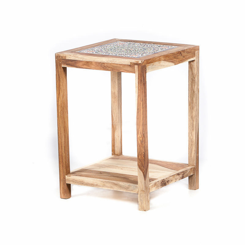 bijzettafel hout unfinished met mozaïek multi colour