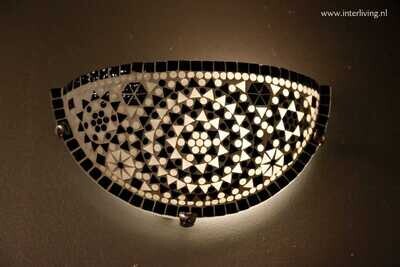 wandlamp glasmozaïek zwart - wit wandlamp glasmozaïek zwart - wit