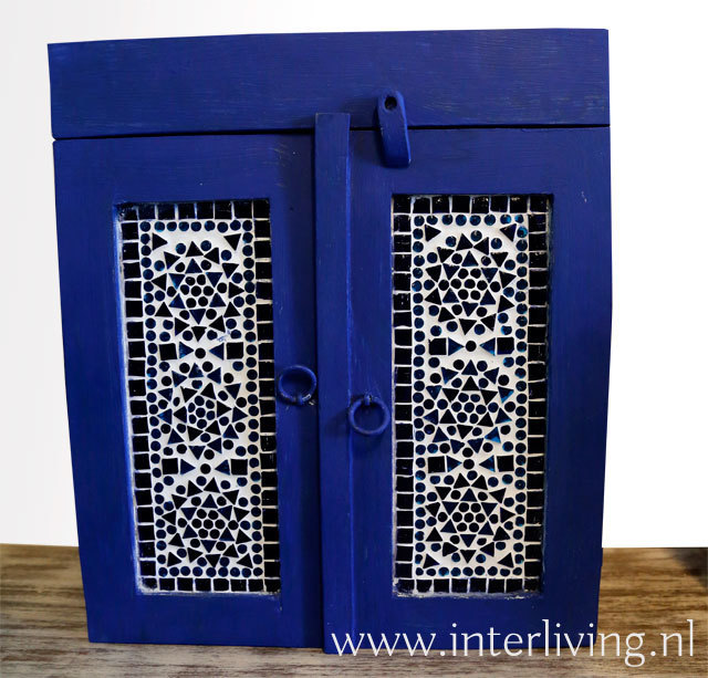 medicijnkastje recycled old wood effen blauw mozaiek