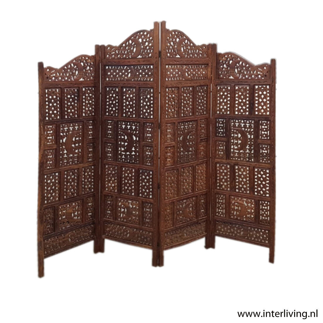 Oosters kamerscherm / roomdivider van hout uit India - maan &amp; ster motief