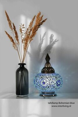 Tafellamp pompoen glasmozaïek Bohemian blue turkish design blauw Tafellamp pompoen glasmozaïek Bohemian blue turkish design blauw