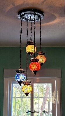 hanglamp met 5 bollen mozaïek & kralen eclectic bohemian mix