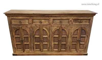 Boho Dressoir  mangohout met 8 deuren en 4 laden 175 x 100 x 40 cm