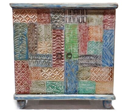 Indiaas (kabinet) kastje van mango hout - blue washed - 75*75*45 cm
