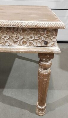 eettafel van massief mango hout met houtsnijwerk lotus &amp; ibiza wash finish