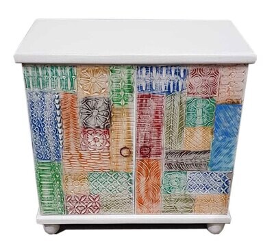 Indiaas (kabinet) kastje van mango hout - wit  & multi colour - 75*75*45 cm