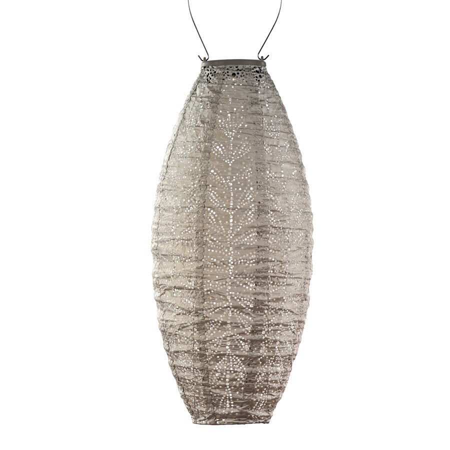 solar lampion met filigrain effect - buitenlamp - Long Oval 20 Folia - licht taupe