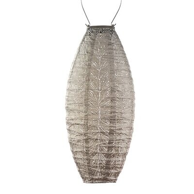 solar lampion met filigrain effect - buitenlamp - Long Oval 20 Folia - licht taupe
