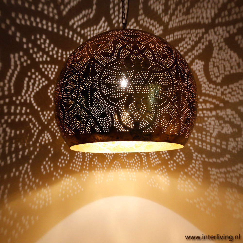 Hanglamp bol filigrain-stijl XXL Ø 50 cm verweerd metaal goud finish