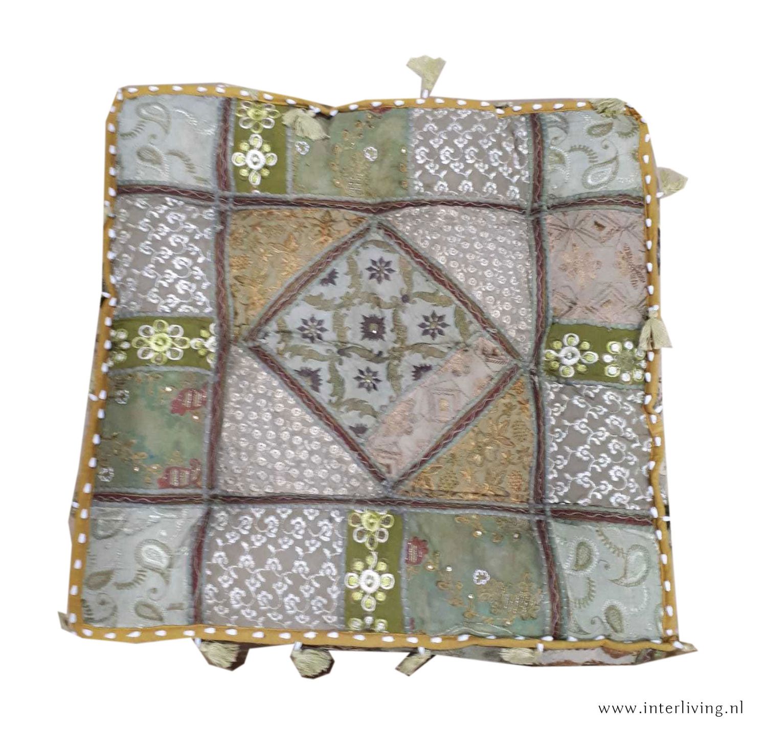 vloerkussen patchwork - groen / bruin