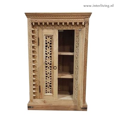 Indiaas kastje of badkamer meubel - twee deurs - houtsnijwerk "Jodhpur" uit India 100x60x35 cm
