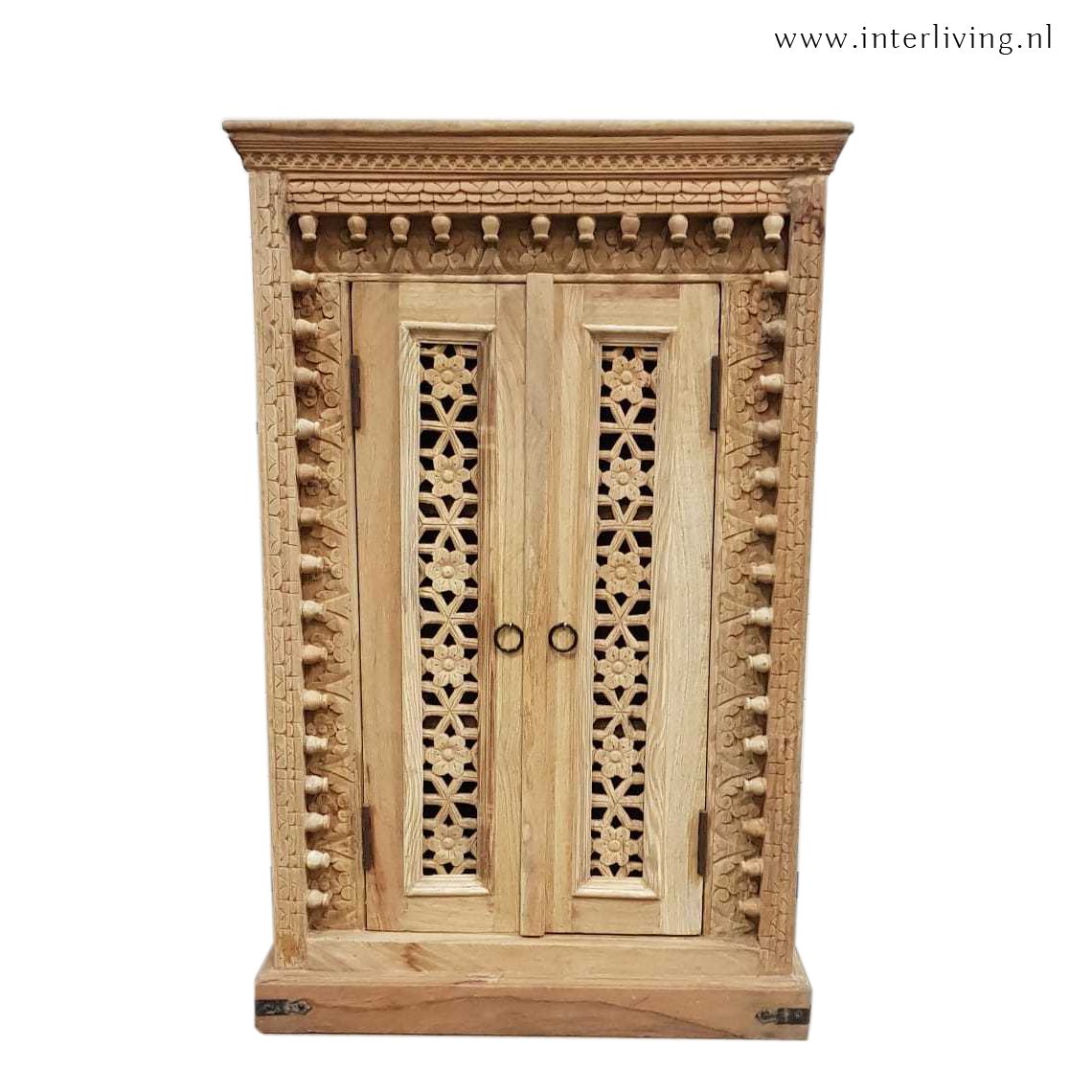 Indiaas kastje of  badkamer meubel - twee deurs - houtsnijwerk "Jodhpur" uit India 100x60x35 cm