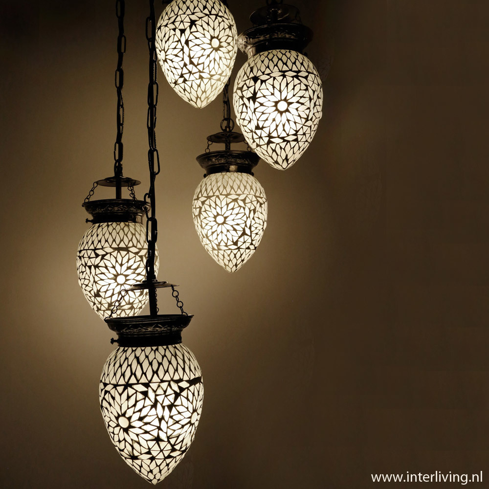oosterse 5 bol hanglamp papaja - transparant mozaïek turkish design