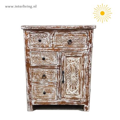 Indiaas kastje "Summer Vibes"  - vintage wash - met 5 laadjes