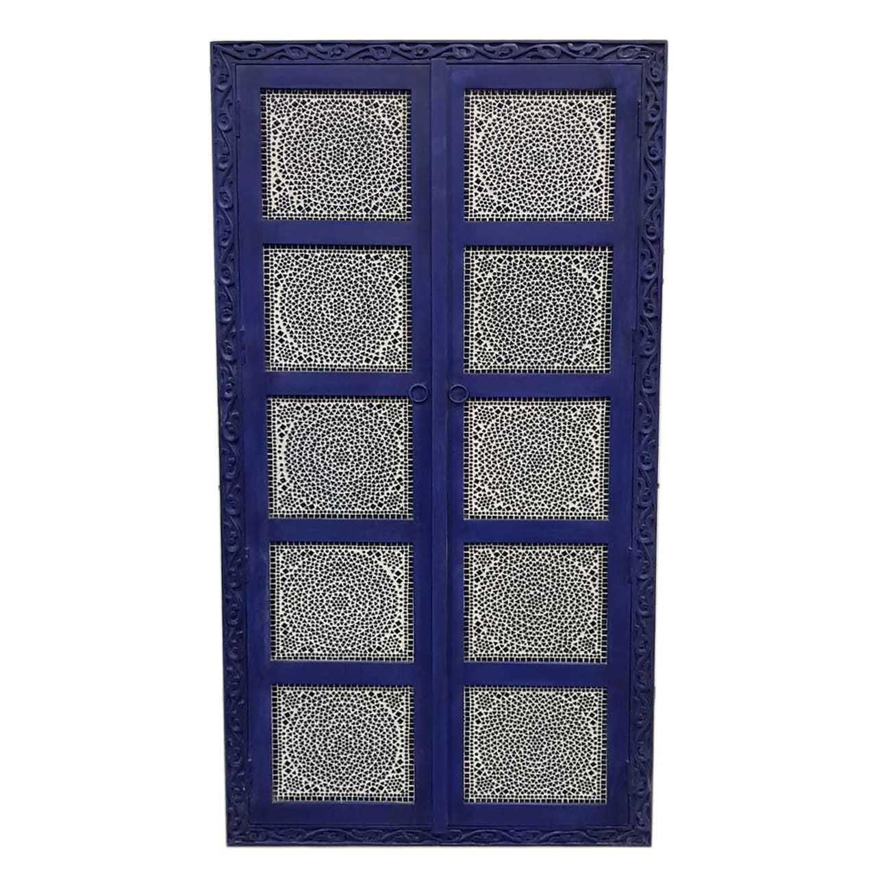 Hoge mangohouten kast &quot;deep blue&quot;  - 180*90*40 cm met blauw glasmozaïek