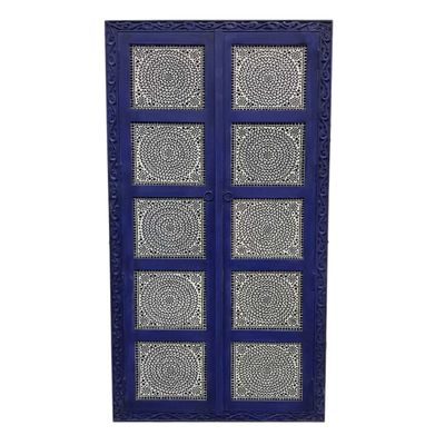 Hoge mangohouten kast "deep blue"  - 180*90*40 cm met blauw glasmozaïek