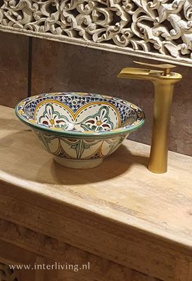 Marokkaanse waskom "Ibiza blue"- aardewerk (opbouw) wasbak uit Fez - Ø 40 cm