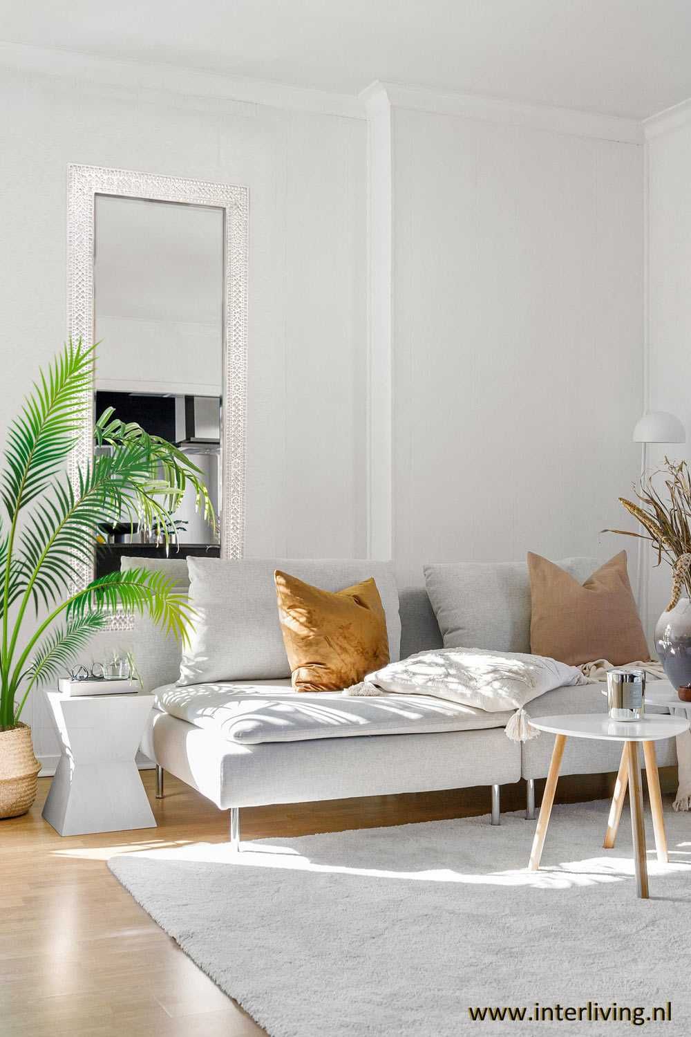 passpiegel Ibiza - transparant glanzend wit mozaiek 160cm x 60cm