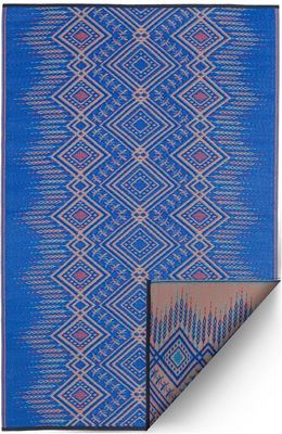 oosters tuinkleed - buitenkleed - blauw kelim patroon - eco recycled plastic terraskleed - balkonkleed oosters tuinkleed - buitenkleed - blauw kelim patroon - eco recycled plastic terraskleed - balkonkleed