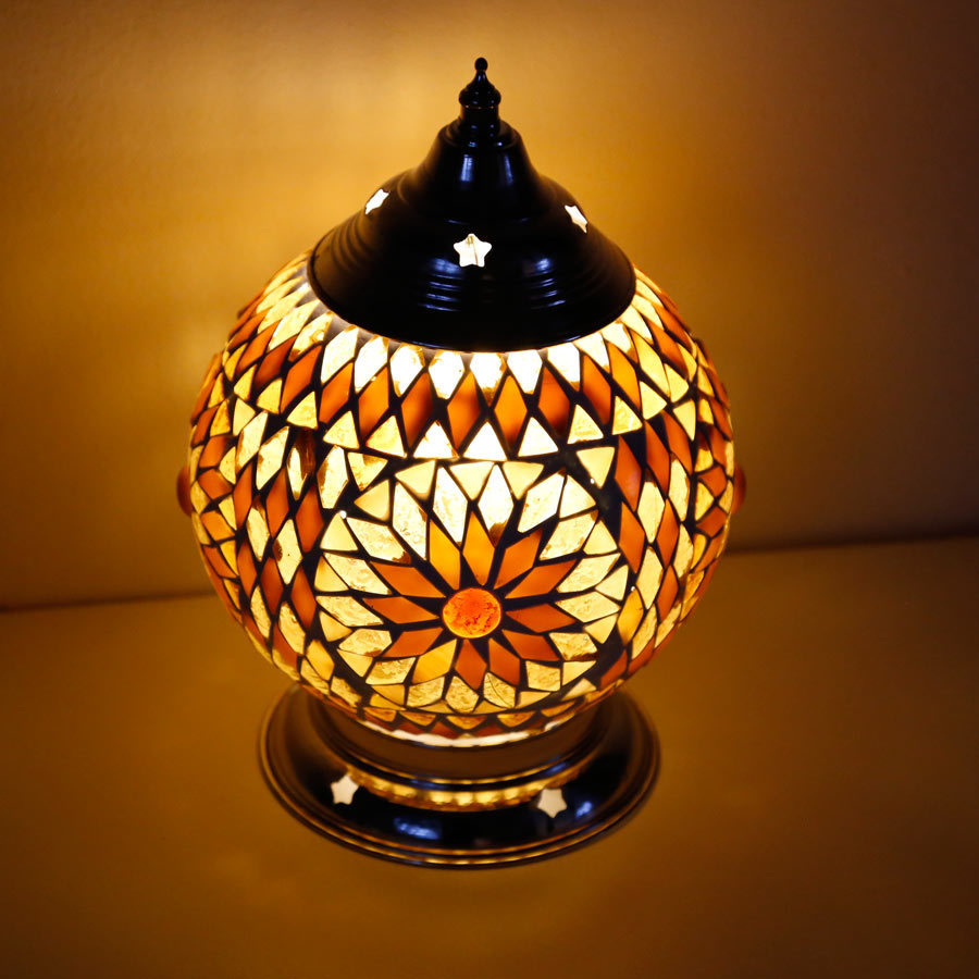 tafellamp bol Ø15 glasmozaïek bruin/beige turkish design