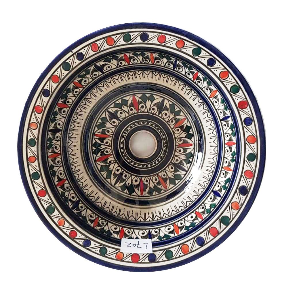 Marokkaanse waskom - kleurrijk -  "L702" - aardewerk (opbouw) wasbak uit Fez - Ø 40 cm
