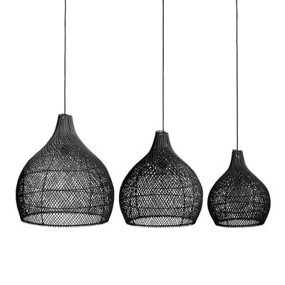 ​Lampenkap uit Bali van rotan - kleur black / zwart - eco design hanglampen van het merk Orginal Home (Bawang)  (set van 3 of los)