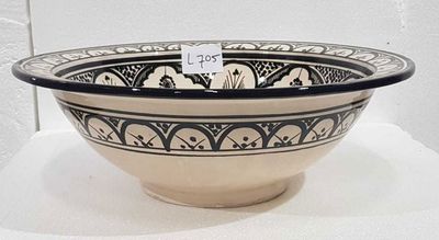 Marokkaanse waskom - zwart wit - "L705" - aardewerk (opbouw) wasbak uit Fez - Ø 40 cm